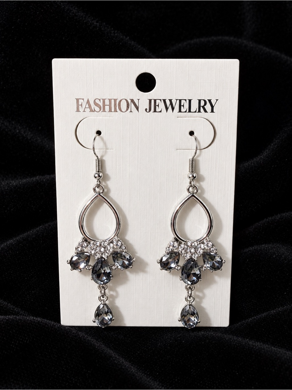 Fashion Jewelry Silver Teardrop Earrings with Smoke and Clear Crystals